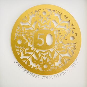 Personalised Golden Wedding Anniversary Framed Papercut, 7 of 8