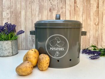 Grey Metal Potato Storage Tin – Breathable Container, 3 of 7