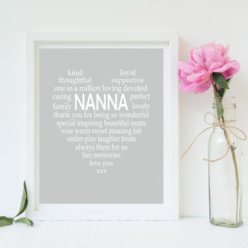Nan / Nanna / Nannie / Nanny Personalised Heart Print, 2 of 4