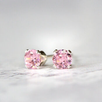 Pink Crystal Stud Earrings In Gold Or Silver, 6 of 12