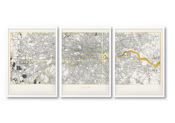 Personalised Metallic Foil London Triptych Map, 2 of 3