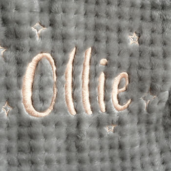 Personalised Grey Baby Blanket With Stars And Name, 2 of 8