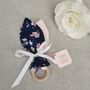 Fabric Bunny Ear Teething Ring, Pink Floral Baby Gift, thumbnail 4 of 12
