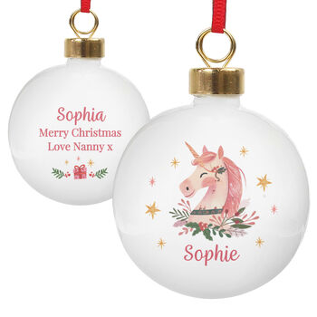 Baby Girl’s First Christmas Bauble Personalised Unicorn Xmas Ornament, 5 of 5