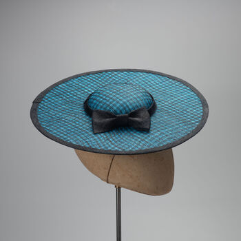 Modern Boater Hat In Black And Turquoise 'Allegra', 4 of 12