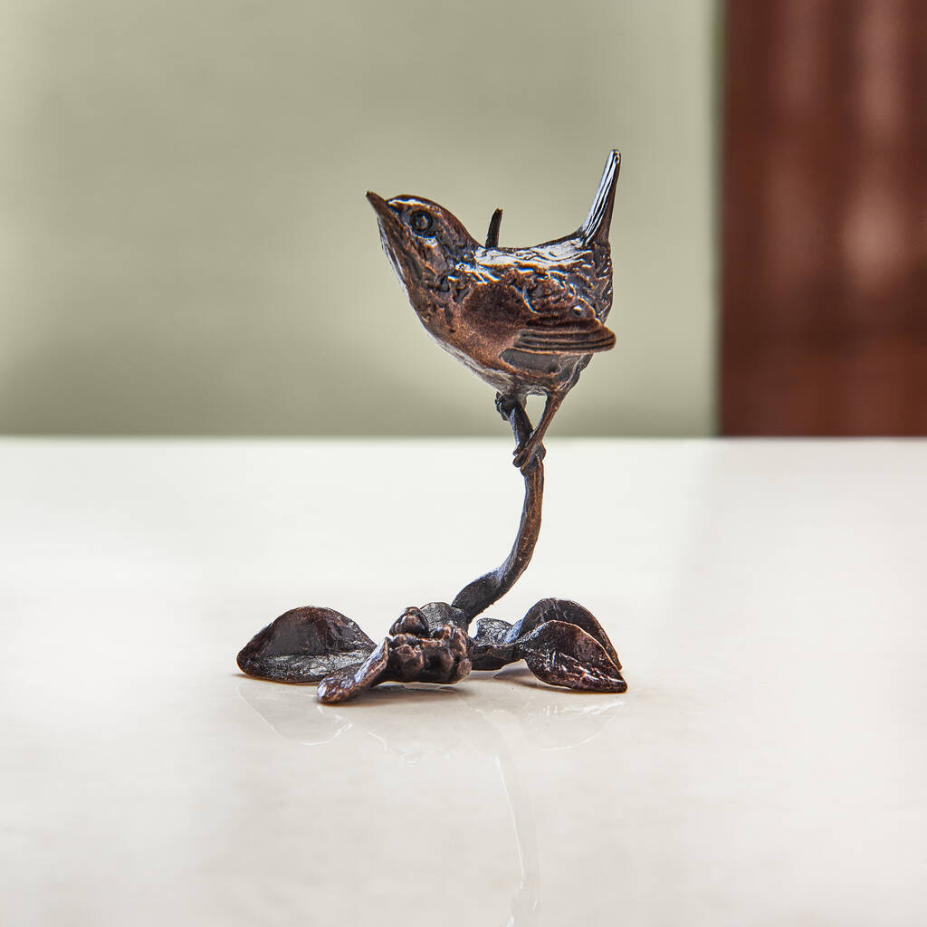 Miniature Bronze Wren Sculpture 8th Anniversary Gift, 1 of 12