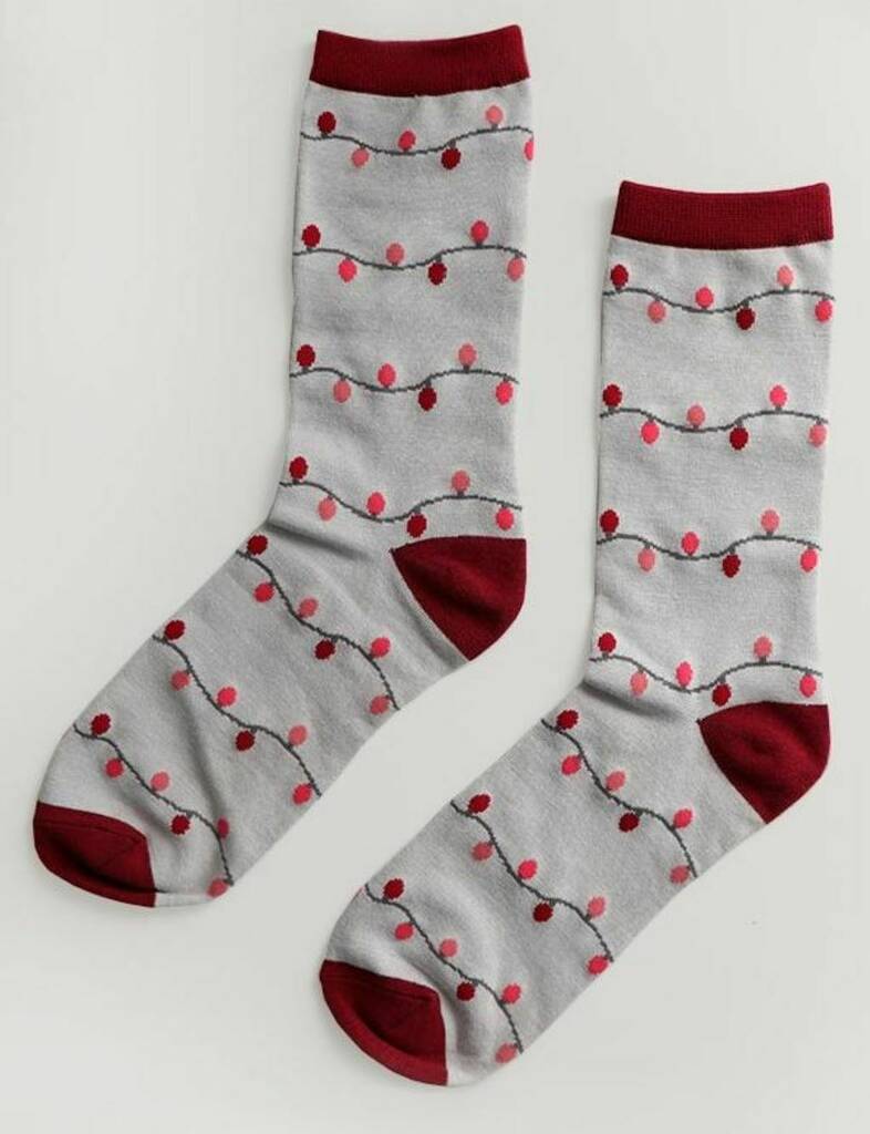 Ladies Bamboo Christmas Lights Socks By French Grey Interiors