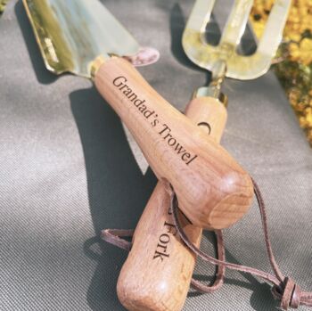 Personalised Gold And Beechwood Garden Tools, 4 of 4