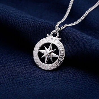 Travel Safe Outline Compass St Christopher Necklace, 2 of 12