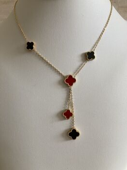 Double Sided Clover Long Necklace Red Black, 3 of 10