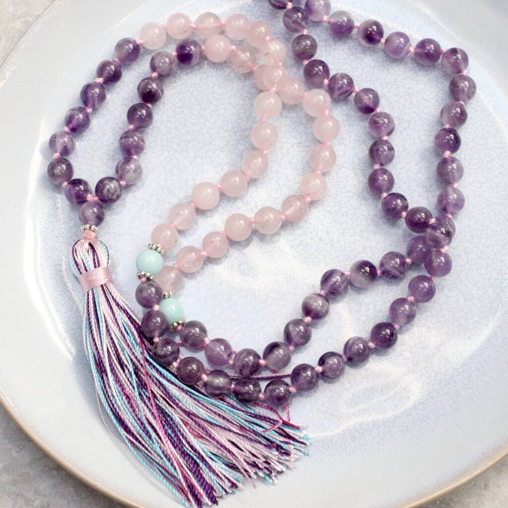 Chevron Amethyst And Rose Quartz Mala Necklace By Magpie Living ...