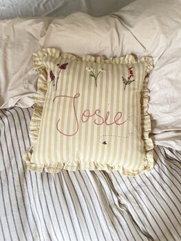Ditsy Floral Hand Embroidered Cushion Add Your Name, 5 of 9