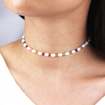 Freshwater Pearl And Rainbow Bead Necklace, 3 of 8
