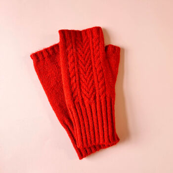 Fingerless Chevron Mix Cable Knit Gloves, 9 of 11
