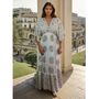 'Heather' White And Gold Indian Print Batwing Crepe Dress, thumbnail 1 of 5