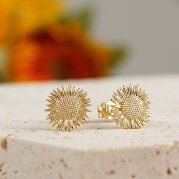 Sunflower Solid Gold Stud Earrings, 3 of 6