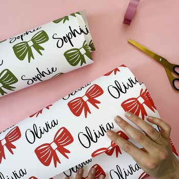 Personalised Bow And Name Christmas Wrapping Paper, 2 of 2