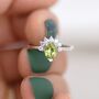 Genuine Pear Cut Peridot Crown Ring In Sterling Silver, thumbnail 2 of 12