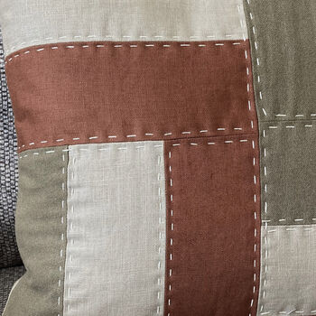 Linen Cushion, Earthy Colours, Hand Slow Stitch, 2 of 5