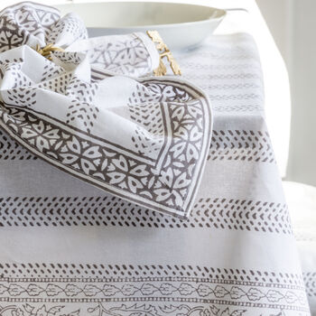 Misty Grey Cotton Hand Block Printed Napkins, 3 of 8