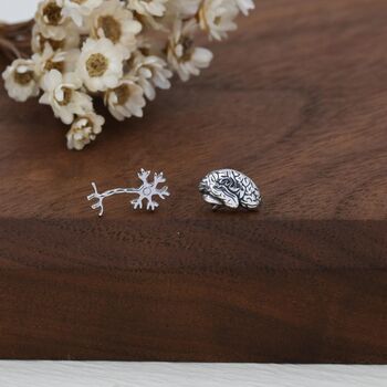 Mismatched Anatomical Brain And Neurone Stud Earrings In Sterling Silver, 7 of 12