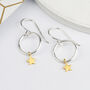 Tiny Sterling Silver Hoop And Gold Star Drop Earrings, thumbnail 2 of 8