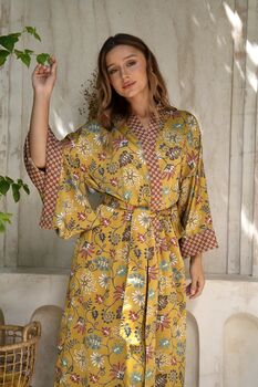 Gold Satin Silky Full Length Kimono Robe, 3 of 8