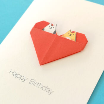 Personalised Cat Birthday Origami Heart Card, 10 of 10