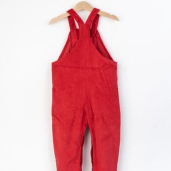 Red Organic Cotton Corduroy Dungarees And T Shirt Set, 4 of 6