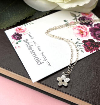 Thank You Bridesmaid Sterling Silver Tiny Flower Necklace, 5 of 10