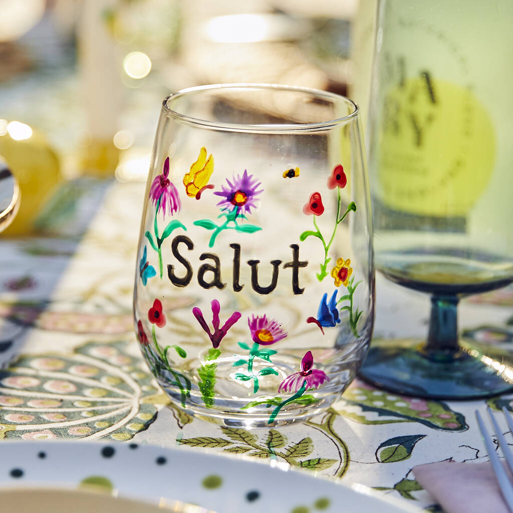 Hand Painted Botanical Salut Stemless Glass, 1 of 5