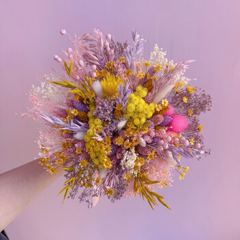Pastel Dried Flower Bouquet Pink, Yellow And Purple, 4 of 7