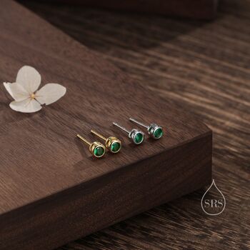 Extra Tiny Emerald Green 2mm Cz Stud Earrings, 5 of 11