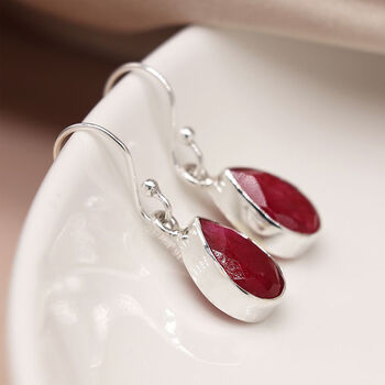 Sterling Silver Teardrop Ruby Drop Earrings, 3 of 9