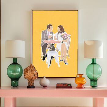 Custom Wedding Portrait Line Art Colour Block Gift, 3 of 11