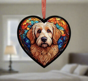 Goldendoodle Stained Glass Effect Heart Suncatcher, 5 of 5