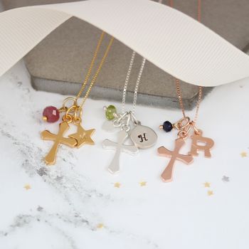 Personalised Cross Necklace With Birthstones, 2 of 12