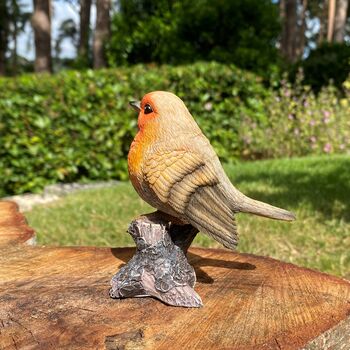 Pair Of Robin On A Tree Stump Garden Ornaments, 11 of 11