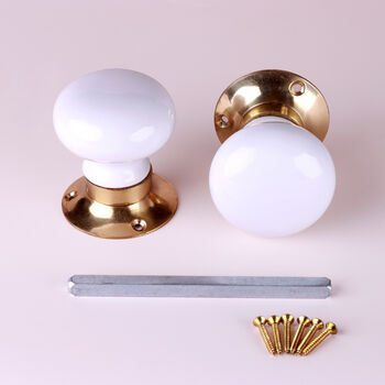 G Decor The Brassworks Edit Porcelain White Set Of Handcrafted Ceramic Mortice Door Handles, Internal Turning Knobs For Room Doors, 4 of 5