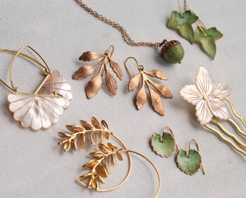 Gold Verdigris Pearl Acorn Necklace, 7 of 10