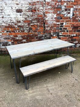 Industrial Reclaimed Hairpin Leg Table And Bench 202, 2 of 6