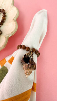 Set Of Two Handmade Sea Shell Napkin Rings With Wooden Beads, 8 of 9