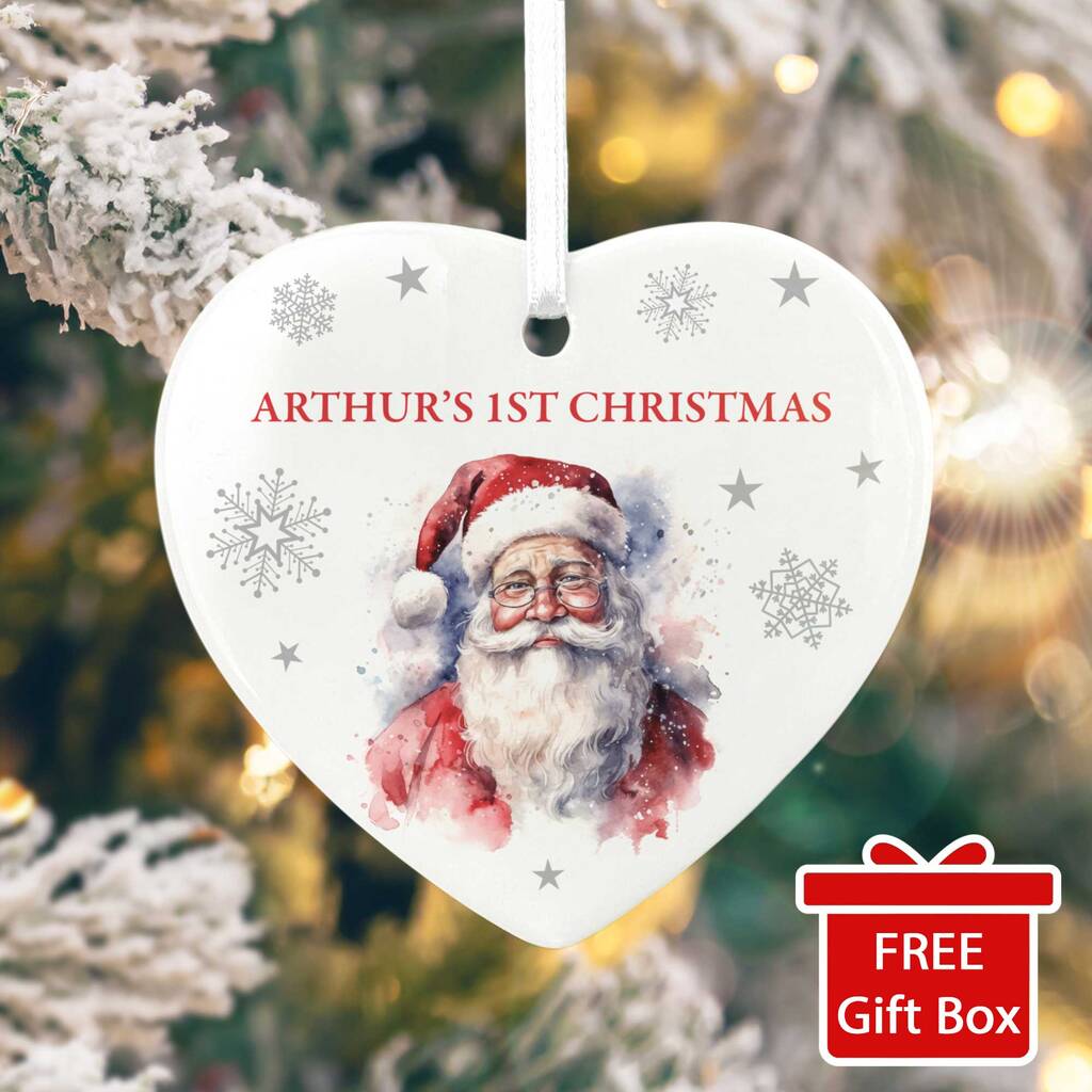 Traditional Santa Any Message Ceramic Heart Hanging Decoration Bauble + Gift Box, 1 of 7