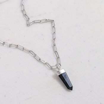 The En Pointe Black Tourmaline Gemstone Necklace, Silver, 8 of 10