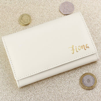 Personalised Gold Name Leather Cream Purse, 2 of 4