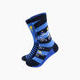 Bike Race Stripes Combed Cotton Odd Socks In Blue, thumbnail 1 of 4