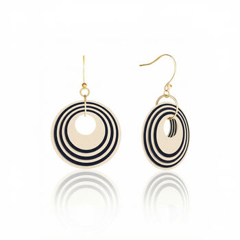 Cream And Black Geometric Circular Earrings • Gold Plated Sterling Silver Hooks, 5 of 11