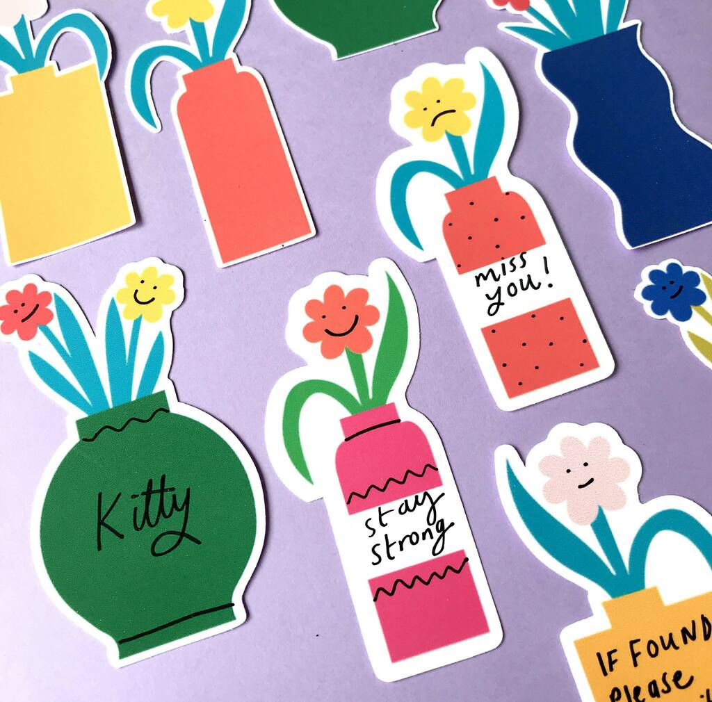 12 Flower In Vases Writable Stickers By Kitty Kenda