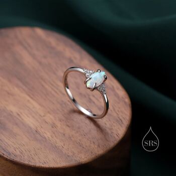 White Opal Marquise And Cz Ring In Sterling Silver, 8 of 12