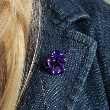 Poppy Purple Flower Lapel Pin, 3 of 4